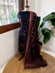 Black Suit Set with Handwoven Kaani and Zari in Pure Silk - Masakalee