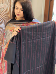 Black Suit Set with Kantha Stitch Work on Glazed Cotton - Masakalee