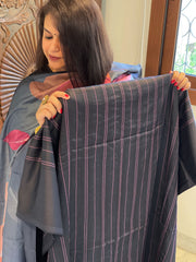 Black Suit Set with Kantha Stitch Work on Glazed Cotton - Masakalee