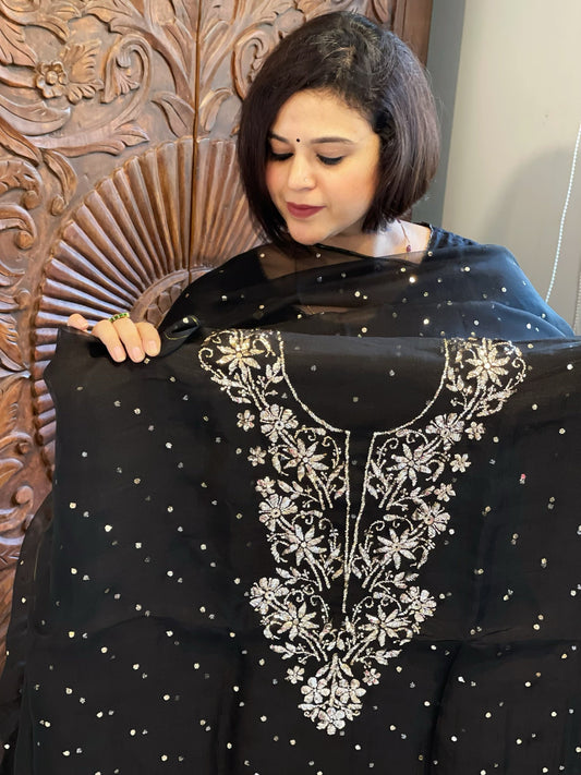 Black Suit Set with Mukaish Badla Handwork in Pure Organza - Masakalee