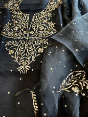 Black Suit Set with Mukaish Badla Handwork in Pure Organza - Masakalee