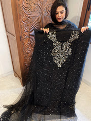 Black Suit Set with Mukaish Badla Handwork in Pure Organza - Masakalee