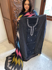 Black Suit Set with Sequin and Knot handwork in Mul Chanderi - Masakalee