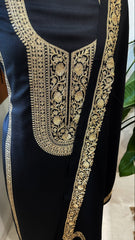 Black Winter Suit Set with Aari Work in Pashmina Wool - Masakalee