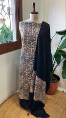 Black Winter Suit Set with Aari Work in Pashmina Wool - Masakalee
