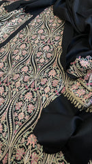 Black Winter Suit Set with Aari Work in Pashmina Wool - Masakalee