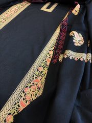 Black Winter Suit Set with Aari Work in Pashmina Wool - Masakalee