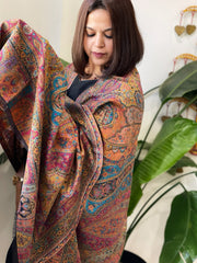 Black Woven Kaani Jaal Pashmina Shawl with Zari - Masakalee