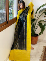 Black, Yellow Handwoven Ikat Dupatta in Cotton - Masakalee
