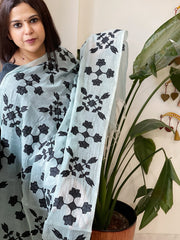Blue Applique handwork Dupatta in Mul Chanderi - Masakalee