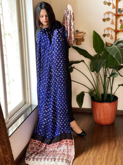 Blue Bandhani with Ajrakh Dupatta in Modal Silk - Masakalee