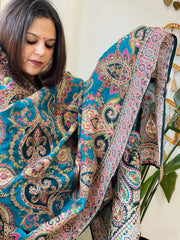 Blue Chinon Dupatta with Aari Embroidery - Masakalee