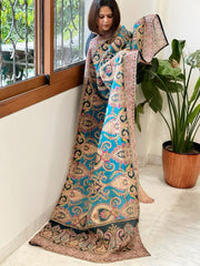 Blue Chinon Dupatta with Aari Embroidery - Masakalee