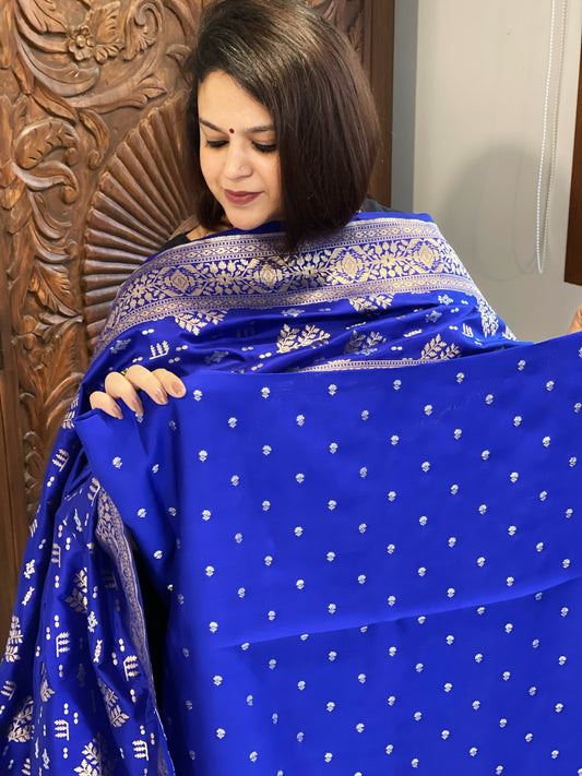 Blue Designer Handwoven Kadwa Banarasi Suit Set in Pure Silk - Masakalee