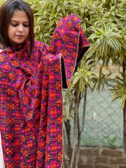 Blue Designer Phulkari Dupatta in Chinon - Masakalee