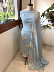 Blue Gota Applique Suit Set in Pure Mul Chanderi - Masakalee