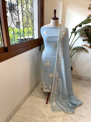 Blue Gota Applique Suit Set in Pure Mul Chanderi - Masakalee