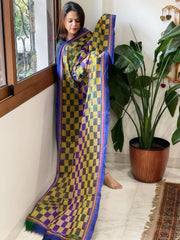 Blue, Green Handmade Kantha Dupatta in Silk - Masakalee