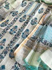 Blue Handblock Printed Suit Set in Mul Cotton - Masakalee