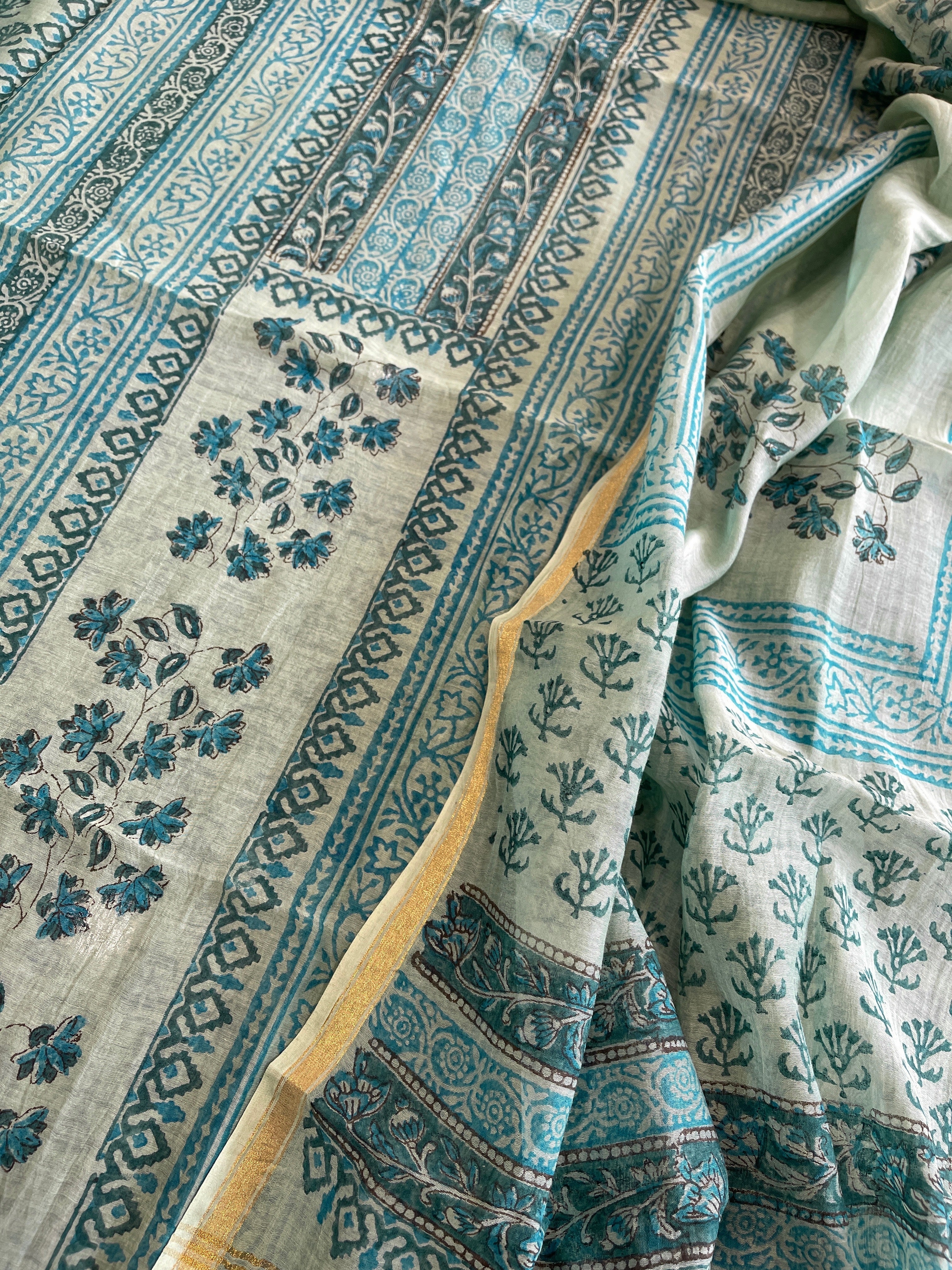 Blue Handblock Printed Suit Set in Mul Cotton - Masakalee