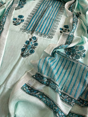 Blue Handblock Printed Suit Set in Pure Linen - Masakalee