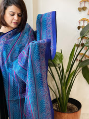 Blue Handmade Kantha Dupatta in Silk - Masakalee