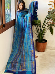 Blue Handmade Kantha Dupatta in Silk - Masakalee