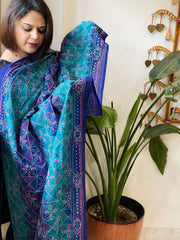 Blue Handmade Kantha Dupatta in Silk - Masakalee