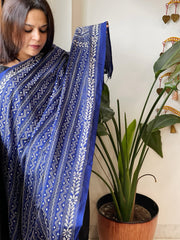 Blue Handmade Kantha Dupatta in Silk - Masakalee