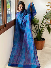 Blue Handmade Kantha Dupatta in Silk - Masakalee