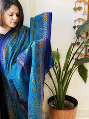 Blue Handmade Kantha Dupatta in Silk - Masakalee