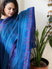Blue Handmade Kantha Dupatta in Silk - Masakalee
