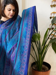 Blue Handmade Kantha Dupatta in Silk - Masakalee