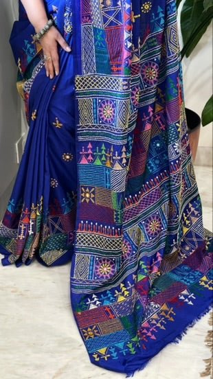 Blue Handmade Lambani Saree in Bangalore Silk - Masakalee