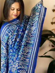 Blue Handmade Nakshi Kantha Dupatta in Pure Silk - Masakalee