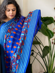 Blue Handmade Nakshi Kantha Dupatta in Pure Silk - Masakalee