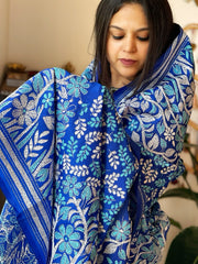 Blue Handmade Nakshi Kantha Dupatta in Pure Silk - Masakalee