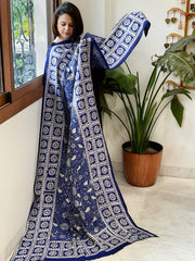 Blue Handmade Nakshi Kantha Dupatta in Pure Silk - Masakalee