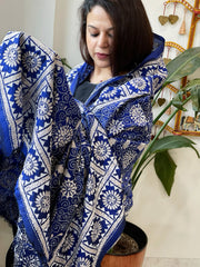 Blue Handmade Nakshi Kantha Dupatta in Pure Silk - Masakalee