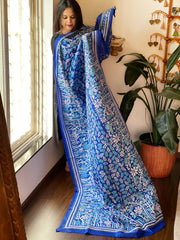 Blue Handmade Nakshi Kantha Dupatta in Pure Silk - Masakalee