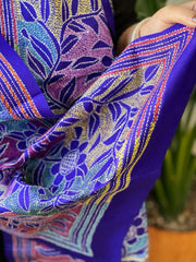 Blue Handmade Reverse Nakshi Kantha Stole in Pure Silk - Masakalee
