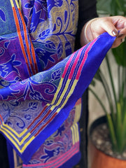 Blue Handmade Reverse Nakshi Kantha Stole in Pure Silk - Masakalee