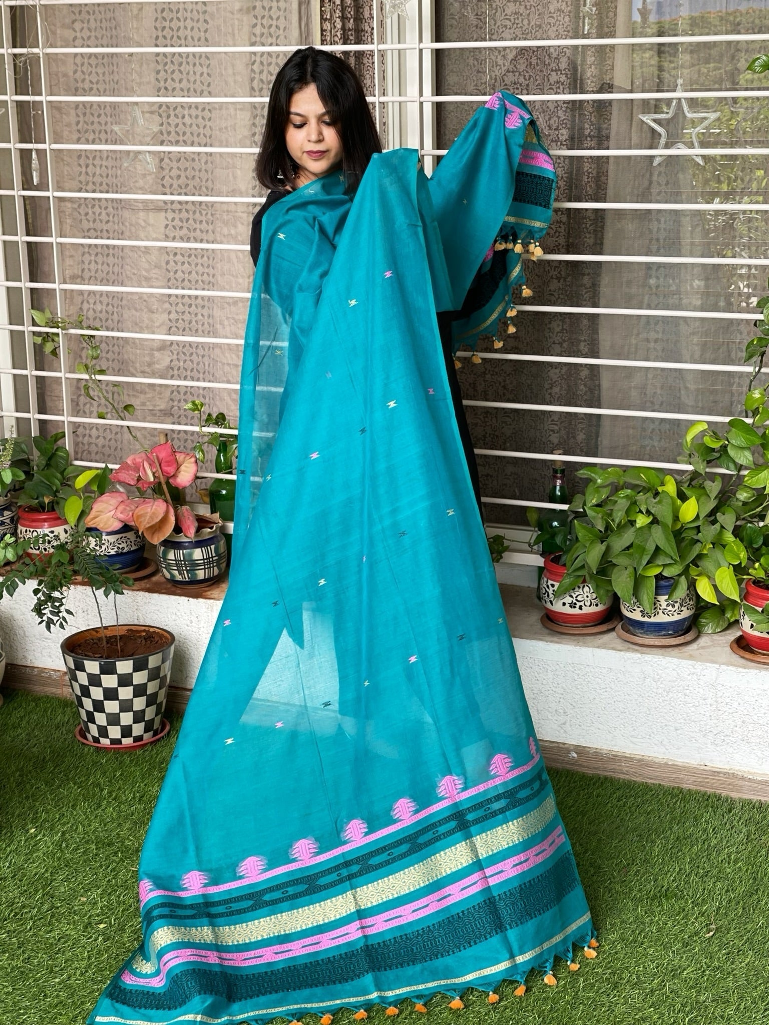 Blue Handwoven Bhujodi Dupatta in Chanderi Cotton - Masakalee