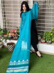 Blue Handwoven Bhujodi Dupatta in Chanderi Cotton - Masakalee