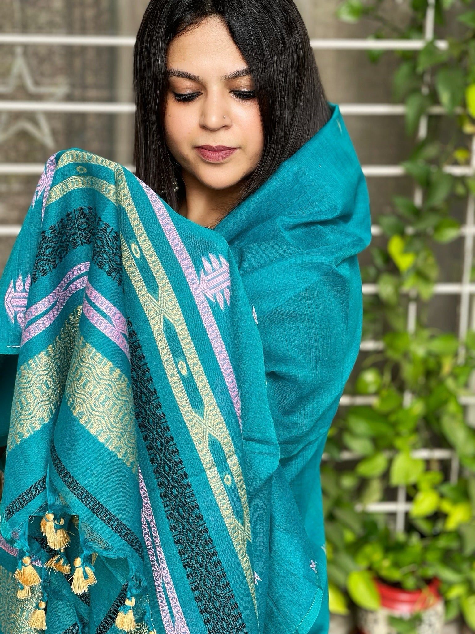 Blue Handwoven Bhujodi Dupatta in Chanderi Cotton - Masakalee