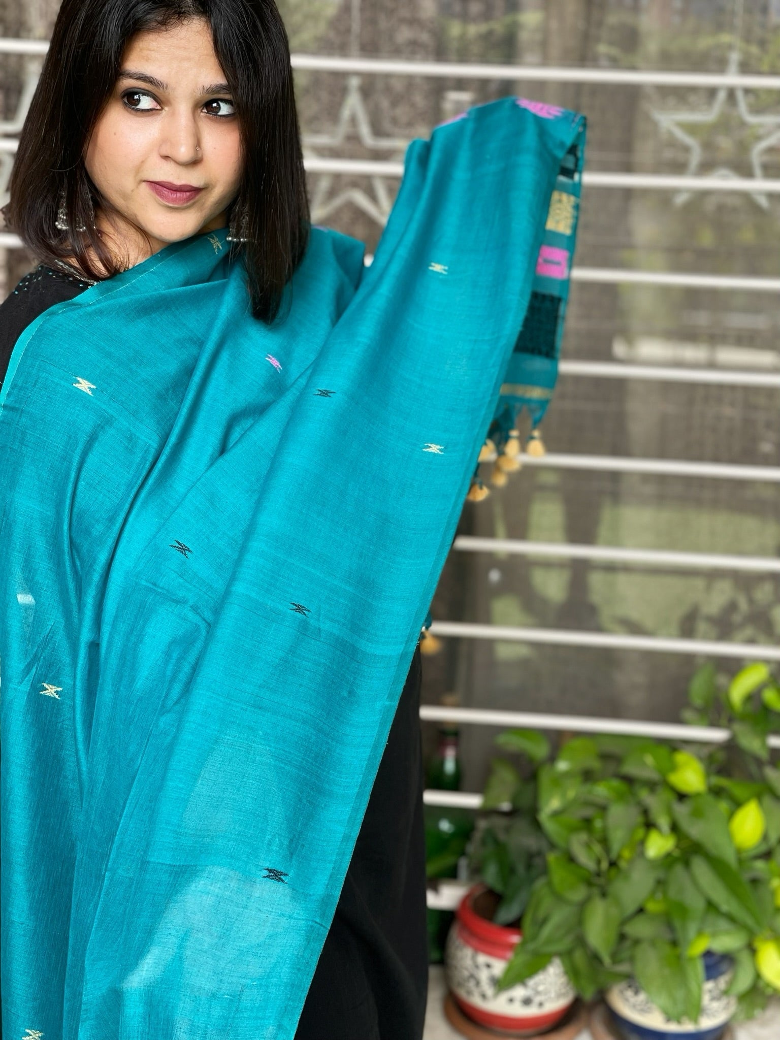 Blue Handwoven Bhujodi Dupatta in Chanderi Cotton - Masakalee