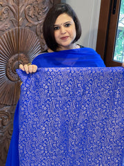 Blue Handwoven Brocade Suit Set in Pure Crepe - Masakalee