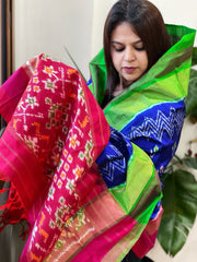 Blue Handwoven Ikat Dupatta in Pure Silk - Masakalee