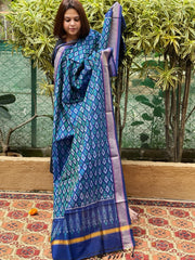 Blue Handwoven Ikat Dupatta Pure Silk - Cotton - Masakalee