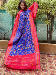 Blue Handwoven Ikat Patola Dupatta in Pure Silk - Masakalee